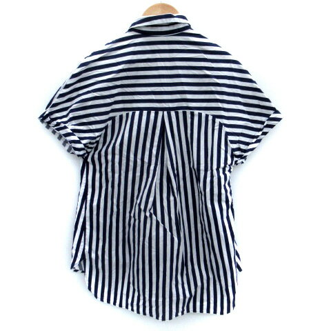 【中古】ザラ トラファルック ZARA Trafaluc シャツチュニック 半袖 ストライプ柄 S 紺 ネイビー 白 ホワイト /SM19 レディース 【ベクトル 古着】 250312