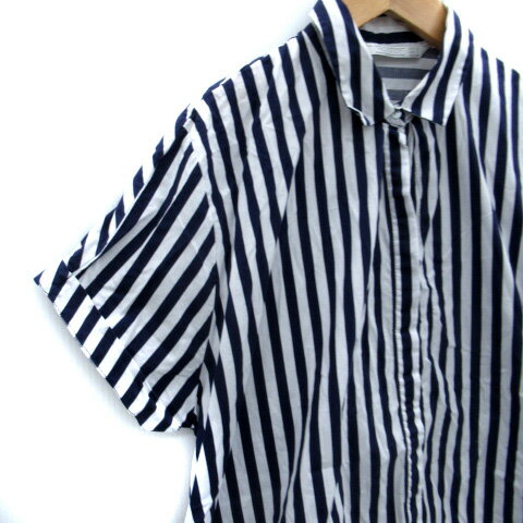 【中古】ザラ トラファルック ZARA Trafaluc シャツチュニック 半袖 ストライプ柄 S 紺 ネイビー 白 ホワイト /SM19 レディース 【ベクトル 古着】 250312