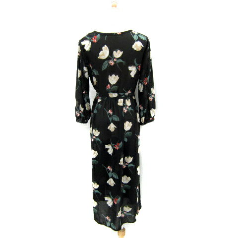 【中古】セポ CEPO ワンピース ロング丈 マキシ丈 長袖 花柄 マルチカラー シースルー リボン M 黒 ブラック /SY49 レディース 【ベクトル 古着】 250314