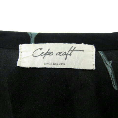 【中古】セポ CEPO ワンピース ロング丈 マキシ丈 長袖 花柄 マルチカラー シースルー リボン M 黒 ブラック /SY49 レディース 【ベクトル 古着】 250314