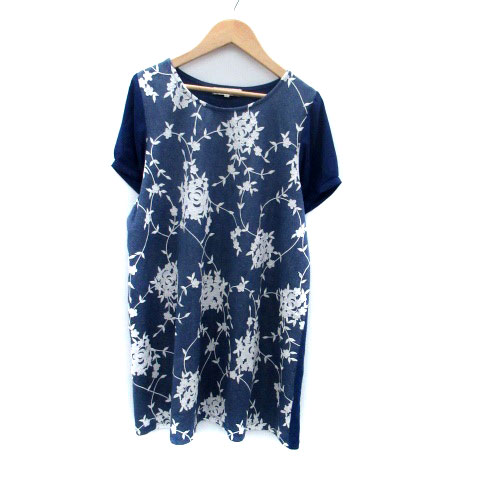 【中古】グローブ grove チュニック ラウンドネック 半袖 切替 花柄 L 紺 ネイビー オフホワイト /HO37 レディース 【ベクトル 古着】 250317 【中古】グローブ grove チュニック ラウンドネック 半袖 切替 花柄 L 紺 ネイビー オフホワイト /HO37 レディース 【ベクトル 古着】 250317