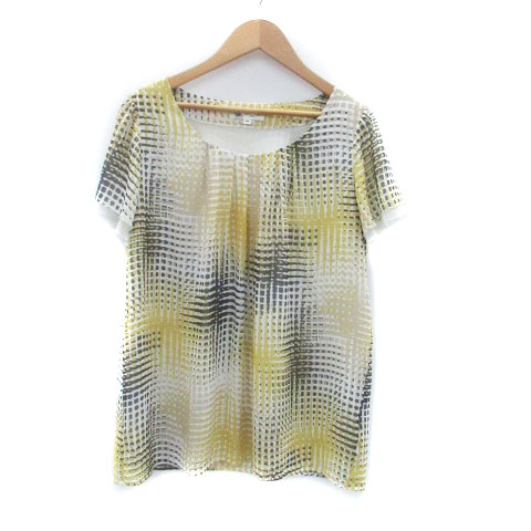 【中古】エムケー ミッシェルクラン MK MICHEL KLEIN ブラウス カットソー ラウンドネック 半袖 総柄 40 L マルチカラー 黄色 イエロー /HO17 レディース 【ベクトル 古着】 250331