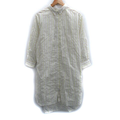 【中古】ブージュルード Bou Jeloud シャツワンピース ミモレ丈 長袖 ストライプ柄 38 M マルチカラー 白 ホワイト 黄 イエロー /SM41 レディース 【ベクトル 古着】 250404