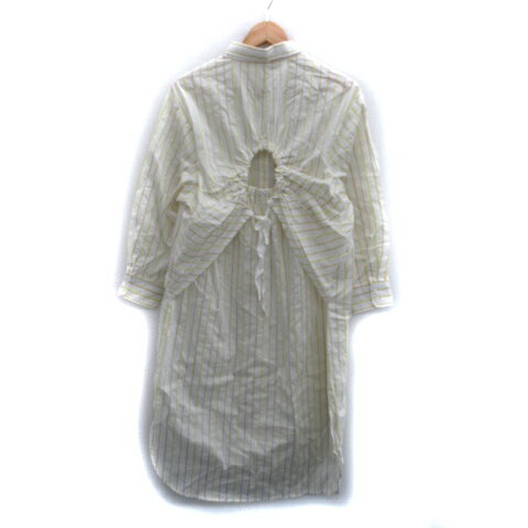 【中古】ブージュルード Bou Jeloud シャツワンピース ミモレ丈 長袖 ストライプ柄 38 M マルチカラー 白 ホワイト 黄 イエロー /SM41 レディース 【ベクトル 古着】 250404