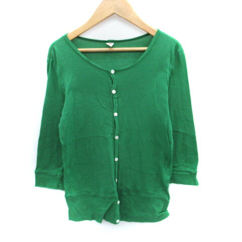 【中古】パラディ PARADIS カーディガン ミドル丈 七分袖 ラウンドネック 緑 グリーン /SM23 レディース 【ベクトル 古着】 250411