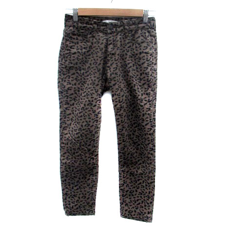 【中古】アズールバイマウジー AZUL by moussy テーパードパンツ 七分丈 ヒョウ柄 レオパード柄 M 茶色 ブラウン 黒 ブラック /HO2 レディース 【ベクトル 古着】 250318