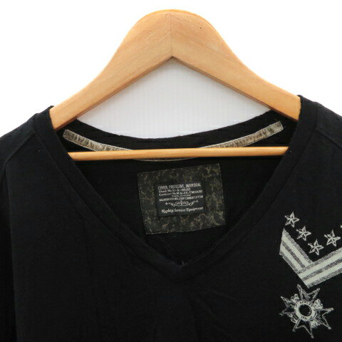 【中古】リプレイ REPLAY カットソー 長袖 Vネック プリント XS 黒 ブラック /YK21 メンズ 【ベクトル 古着】 250327