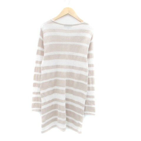 【中古】リミテッドエディション LIMITED EDITION チュニック ラウンドネック 長袖 ボーダー柄 40 L ピンクベージュ オフホワイト /HO37 レディース 【ベクトル 古着】 250328