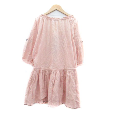 【中古】ミスティック mystic チュニック ラウンドネック 七分袖 刺繍 F ピンク /HO39 レディース 【ベクトル 古着】 250326