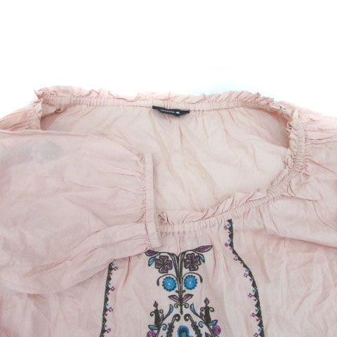 【中古】ミスティック mystic チュニック ラウンドネック 七分袖 刺繍 F ピンク /HO39 レディース 【ベクトル 古着】 250326