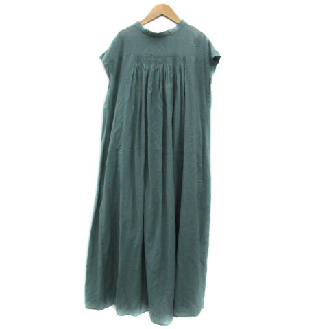 【中古】シンプリシテェ SIMPLICITE シャツワンピース マキシ丈 ロング丈 ノースリーブ フレンチスリーブ ラウンドネック インナーキャミソール付き 2way 緑 グリーン /YS18 レディース 【ベクトル 古着】 250403
