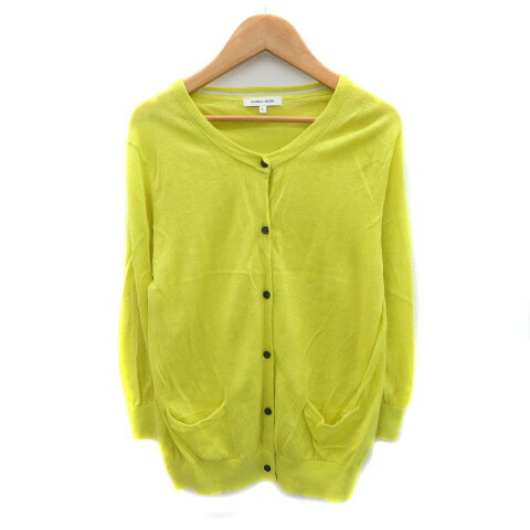 【中古】グローバルワーク GLOBAL WORK カーディガン ミドル丈 七分袖 麻 リネン L 黄色 イエロー /YK32 レディース 【ベクトル 古着】 250430