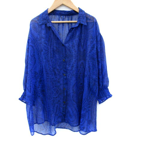 【中古】ギャバジンケーティー Gabardine K.T シャツチュニック 長袖 スキッパーカラー 総柄 シアー 9 青 ブルー /SM17 レディース 【ベクトル 古着】 250412 【中古】ギャバジンケーティー Gabardine K.T シャツチュニック 長袖 スキッパーカラー 総柄 シアー 9 青 ブルー /SM17 レディース 【ベクトル 古着】 250412
