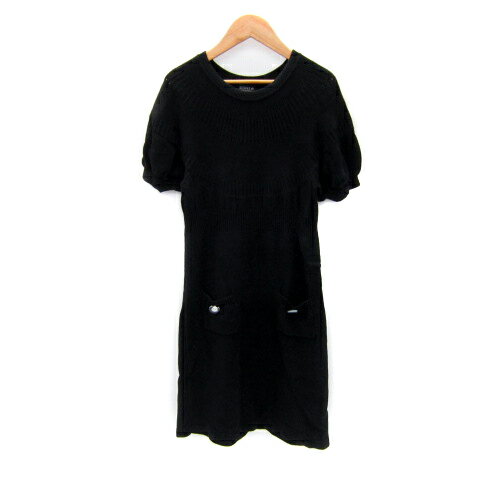 【中古】ソニア ソニアリキエル SONIA SONIA RYKIEL ワンピース ミモレ丈 半袖 ラウンドネック 無地 38 M 黒 ブラック /SY45 レディース 【ベクトル 古着】 250411