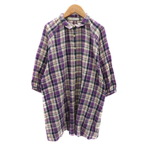 【中古】ゴールデンベア GOLDEN BEAR シャツチュニック 七分袖 チェック柄 麻 リネン混 L マルチカラー パープル /YK47 レディース 【ベクトル 古着】 250421 【中古】ゴールデンベア GOLDEN BEAR シャツチュニック 七分袖 チェック柄 麻 リネン混 L マルチカラー パープル /YK47 レディース 【ベクトル 古着】 250421