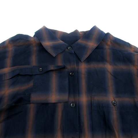 【中古】バビロン BABYLONE シャツワンピース 長袖 ロング丈 チェック柄 38 M 紺 ネイビー 茶色 ブラウン /HO2 レディース 【ベクトル 古着】 250415