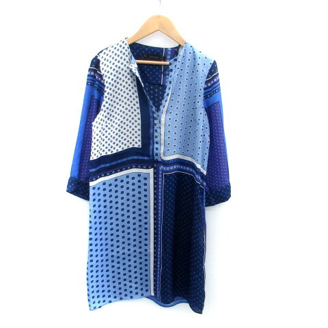 【中古】ザラ ベーシック ZARA BASIC ワンピース Vネック 七分袖 ロールアップ ひざ丈 総柄 S マルチカラー 紺 ネイビー /HO7 レディース 【ベクトル 古着】 250422 【中古】ザラ ベーシック ZARA BASIC ワンピース Vネック 七分袖 ロールアップ ひざ丈 総柄 S マルチカラー 紺 ネイビー /HO7 レディース 【ベクトル 古着】 250422