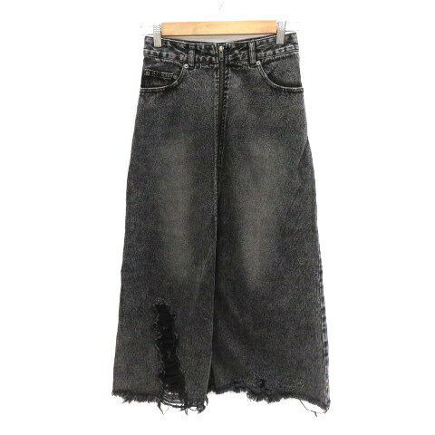 【中古】ジーナシス JEANASIS フレアスカート デニムスカート ロング丈 マキシ丈 ダメージ加工 S 黒 ブラック /YK11 レディース 【ベクトル 古着】 250410