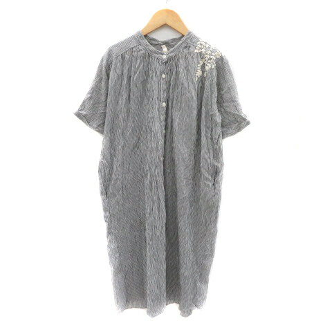【中古】クラウドナイン cloudnine シャツワンピース ミモレ丈 半袖 バンドカラー 刺? ストライプ柄 M〜L グレー /YK44 レディース 【ベクトル 古着】 250415 【中古】クラウドナイン cloudnine シャツワンピース ミモレ丈 半袖 バンドカラー 刺? ストライプ柄 M〜L グレー /YK44 レディース 【ベクトル 古着】 250415