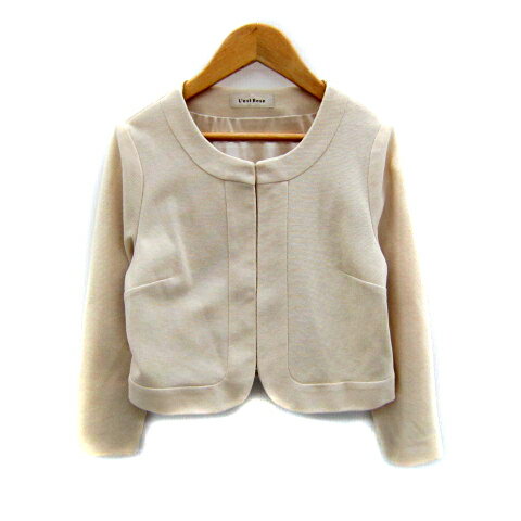 【中古】レストローズ L'EST ROSE ノーカラージャケット ショート丈 ラウンドネック 無地 6 ベージュ /SY10 レディース 【ベクトル 古着】 250422