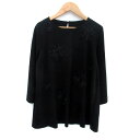 【中古】クリスチャンオジャール CHRISTIAN AUJARD ブラウス カットソー ラウンドネック 七分袖 花モチーフ 9T M 黒 ブラック /HO45 レディース 【ベクトル 古着】 250421(4)