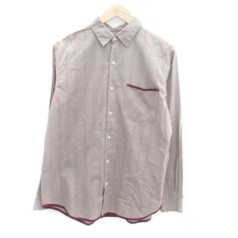 【中古】ビームスハート BEAMS HEART カジュアルシャツ 長袖 チェック柄 L 茶色 ブラウン ボルドー /HO17 メンズ 【ベクトル 古着】 250423