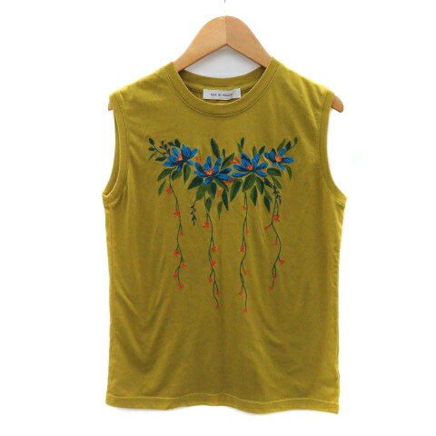 Rakuten - 【中古】アズールバイマウジー AZUL by moussy カットソー ノースリーブ 花柄刺? S マスタード /YK38 レディース 【ベクトル 古着】 250501