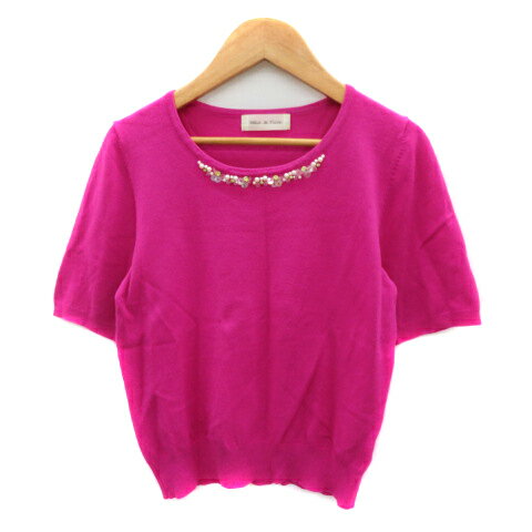 【中古】デビュー ド フィオレ Debut de Fiore ニット カットソー 半袖 ビーズ パールビーズ 38 M マゼ..