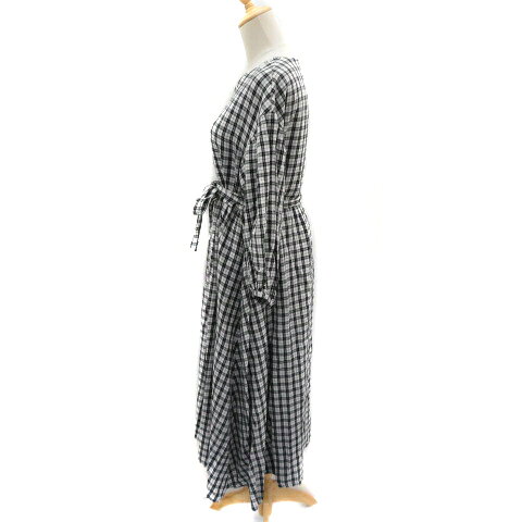 【中古】ミラオーウェン Mila Owen ワンピース ロング丈 七分袖 ウエストリボン チェック柄 麻 リネン混 1 黒 ブラック 白 ホワイト /YK16 レディース 【ベクトル 古着】 250417 vectorpremium-18445747 ブランド古着ベクトルプレミアム店 サンプル画像2