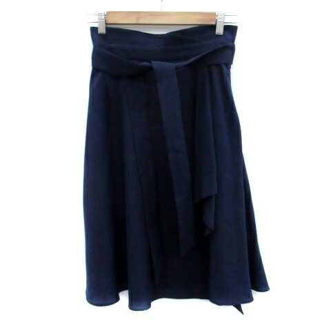 【中古】スウィングル Swingle フレアスカート ミモレ丈 リボンベルト付き M 紺 ネイビー /HO33 レディース 【ベクトル 古着】 250428