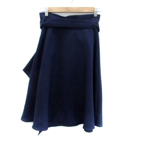 【中古】スウィングル Swingle フレアスカート ミモレ丈 リボンベルト付き M 紺 ネイビー /HO33 レディース 【ベクトル 古着】 250428