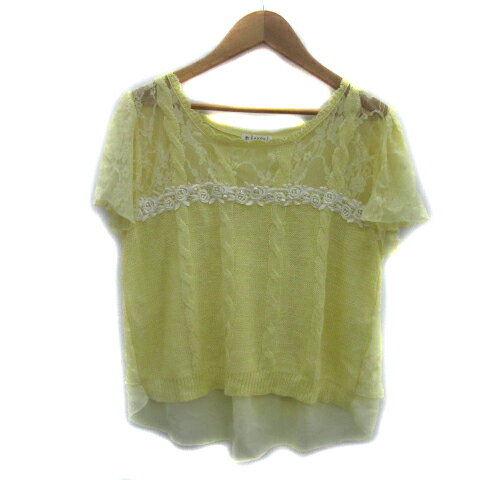 【中古】アクシーズファム axes femme ニット カットソー 半袖 ラウンドネック レース ケーブル編み M ..