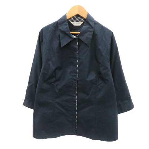 【中古】アリスバーリー Aylesbury カジュアルシャツ 七分袖 オーバーサイズ L 紺 ネイビー /YK47 レディース 【ベクトル 古着】 250424