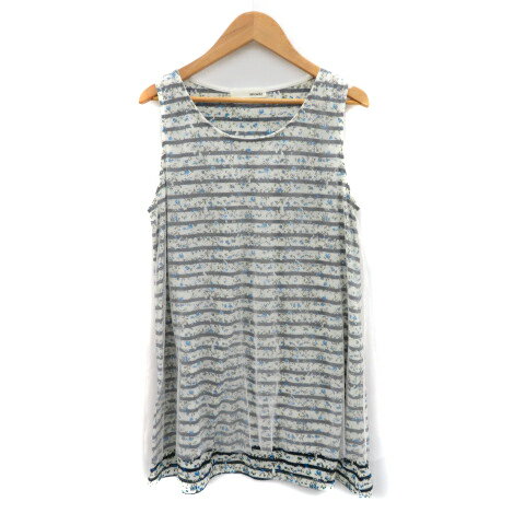 【中古】シューラルー SHOO・LA・RUE チュニック カットソー ノースリーブ チュール ボーダー柄 花柄 M マルチカラー オフホワイト /YK31 レディース 【ベクトル 古着】 250424