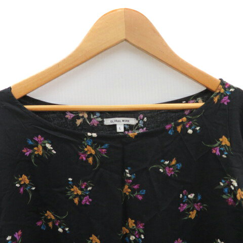 【中古】グローバルワーク GLOBAL WORK ブラウス カットソー 七分袖 花柄 L マルチカラー 黒 ブラック /YK18 レディース 【ベクトル 古着】 250424 vectorpremium-18467753 ブランド古着ベクトルプレミアム店 サンプル画像3