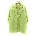 【中古】マウジー MOUSSY テーラードジャケット ミドル丈 シングルボタン 半袖 麻 リネン混 1 オーバーサイズ 黄緑 ライトグリーン /SM26 レディース 【ベクトル 古着】 250419