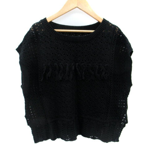【中古】フォフス fifth ニットベスト ラウンドネック フリンジ M 黒 ブラック /SM15 レディース 【ベクトル 古着】 250419