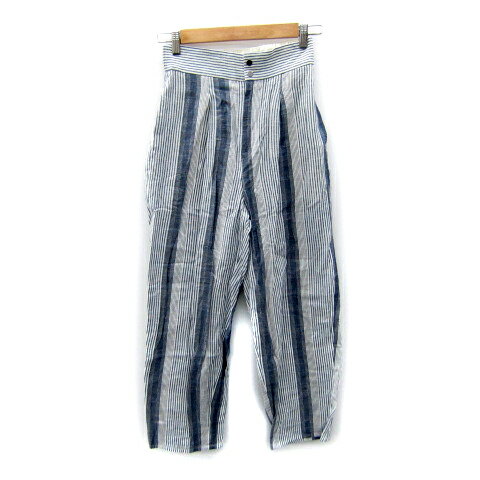 【中古】アダムエロペ Adam et Rope' テーパードパンツ ロング丈 ストライプ柄 F 白 ホワイト 紺 ネイビー /SY15 レディース 【ベクトル 古着】 250514