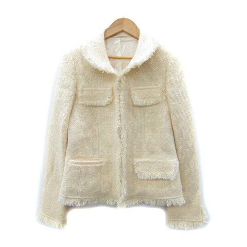 【中古】コムサデモード COMME CA DU MODE ステンカラージャケット ミドル丈 ツイード フリンジ 9 オフホワイト /SY43 レディース 【ベクトル 古着】 250513 【中古】コムサデモード COMME CA DU MODE ステンカラージャケット ミドル丈 ツイード フリンジ 9 オフホワイト /SY43 レディース 【ベクトル 古着】 250513