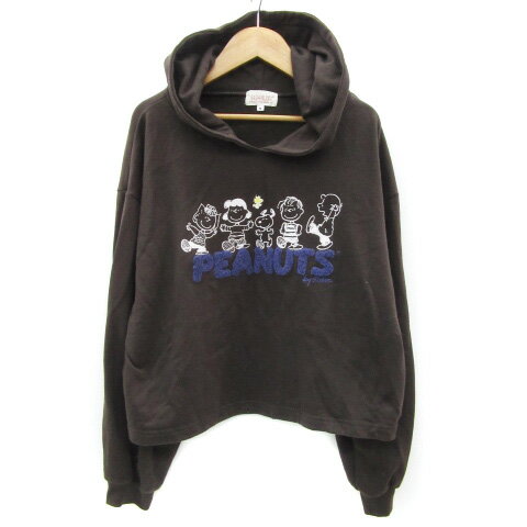 【中古】ピーナッツ PEANUTS パーカー プルオーバー 長袖 プリント M ブラウン 茶 /YM35 レディース 【..