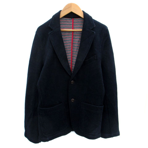 【中古】タケオキクチ TAKEO KIKUCHI ニットテーラードジャケット ミドル丈 シングルボタン 3 紺 ネイビー /SM17 メンズ 【ベクトル 古着】 250520