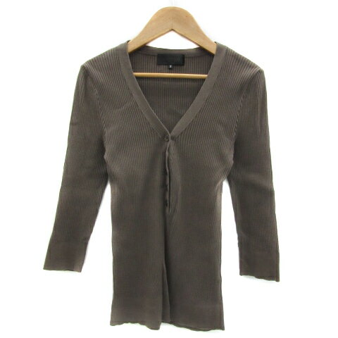 【中古】アンタイトル UNTITLED リブニット カットソー 八分袖 ヘンリーネック 無地 2 茶 ブラウン /YS..