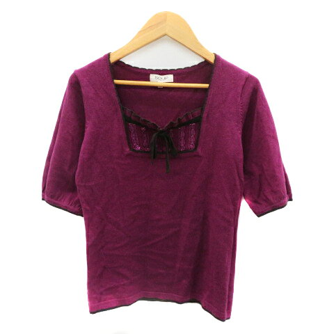 【中古】スープ SOUP ニット カットソー 五分袖 スクエアネック リボン 9 ダークパープル /YK42 レディース 【ベクトル 古着】 250522
