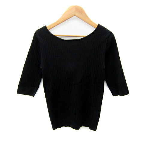 【中古】アプワイザーリッシェ Apuweiser-riche リブニット カットソー 五分袖 ラウンドネック 無地 レ..