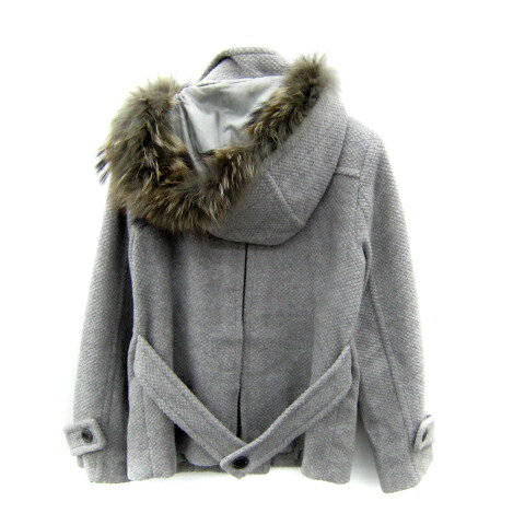 【中古】セーズ SEIZE スタンドカラーコート ショート丈 フード付き 無地 ファー アンゴラ混 2 グレー /SY4 レディース 【ベクトル 古着】 250527