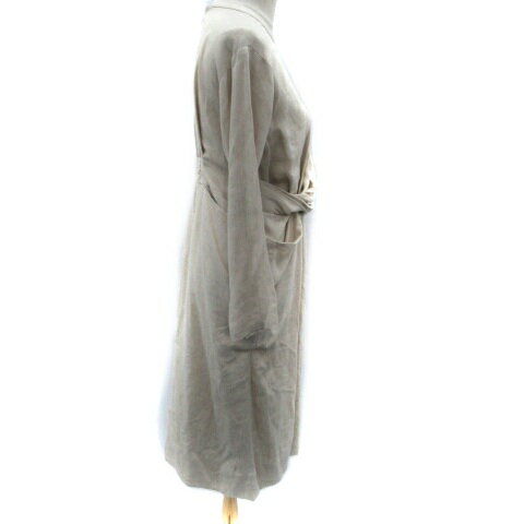 【中古】レリーン RE LEAN ワンピース マキシ丈 ロング丈 長袖 ラウンドネック 麻 リネン ライトベージュ /SM44 レディース 【ベクトル 古着】 250611