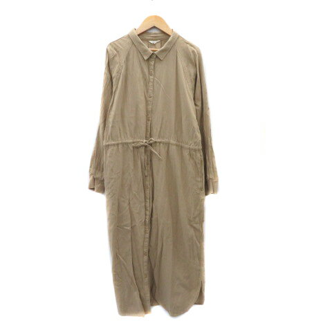 【中古】スタディオクリップ Studio Clip シャツワンピース ロング丈 長袖 ウエストリボン 麻 リネン混 L ベージュ /YK14 レディース 【ベクトル 古着】 250626