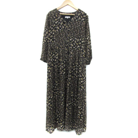 【中古】プラステ PLST ワンピース ロング丈 マキシ丈 七分袖 Vネック 花柄 M ブラック 黒 /YM20 レディース 【ベクトル 古着】 250610 【中古】プラステ PLST ワンピース ロング丈 マキシ丈 七分袖 Vネック 花柄 M ブラック 黒 /YM20 レディース 【ベクトル 古着】 250610