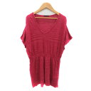 【中古】シスレー SISLEY チュニック ニット カットソー 半袖 Vネック 麻 リネン混 ボーダー柄 S 赤 レッド /YK35 レディース 【ベクトル 古着】 250613