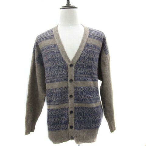 【中古】ニコアンド Niko and.. ニットカーディガン ミドル丈 Vネック フェアアイル柄 3 M ベージュ 紺..